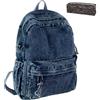 owsber Denim Zaino Donna Uomo Casual Lavoro Leggero Grande Tinta Unita Borsa Uscire Regali di Natale, Blu scuro, Taglia unica, Carino