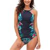 PANGHUBO Costume da bagno intero da donna con scollo all'americana a vita alta costume da bagno costumi da bagno costume da bagno da donna in rete collo alto costumi da bagno, Nero , XXL