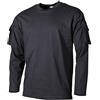 MFH Camicia a Maniche Lunghe US con Tasche sulle Maniche - Nero Taglia M