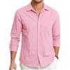HISDERN Camicie in Lino e Cotone Uomo Manica Lunga Causal Bottoni Regular Fit Estiva Leggere Camicia Spiaggi Shirts con Taschino