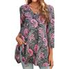Enmain Maglietta a Maniche Lunghe 3/4 Tunica Donna Taglie Forti Maglia Floreale Scollo V Comfort Elegante Camicia Lunga Donna per Leggings Invernale Grigio&Rosa, 5XL
