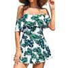 SHEKINI One Piece Swimsuit for Women V Neck Swimwear Ruched Tummy Control Back Cross Retro Swimming Costume with Skirt