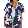 Gosunny Camicia hawaiana da donna, estiva, tropicale, hawaiana, floreale, a maniche corte, da spiaggia, con bottoni, Foglio Bianco Blu Navy, XXL