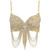 LHSJYG Donna con Reggiseno in Strass Top da danza del ventre da donna, corsetto lucido, top corto, frange, strass, paillettes, reggiseno da club, spalline sottili, ferretto, push-up, bustier(Gold)
