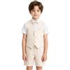LOLANTA 4PZ Completo Cerimonia Bambino, Ragazzi Paggetto Matrimoni Abito, Bambini Gentiluomo Estate Lino Gilet Pantaloncini Suit Set, Battesimo Prom Compleanno Partywear, Beige, 10-11 Anni, 150