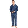 GLOBAL Pigiama Uomo 100% Cotone, Set Biancheria da Notte Lungo Traspirante | Due pezzi leggero adatto tutto l'anno, Camicia con tasche, coulisse pantalone, tessuto confortevole per il riposo notturno