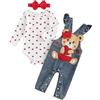 Loalirando Set di vestiti per San Valentino per neonata con stampa a cuore a maniche lunghe con ricamo orso tuta in denim pantaloni fascia …, bianco, 12 mesi
