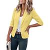 IDEALSANXUN Blazer da Donna in Lino Corto Casual con Maniche a 3/4 Leggero Primaverile Estivo Giacche Top, Giallo, Small