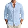 EndoraDore - Camicia da uomo in lino e cotone, a maniche lunghe, vestibilità normale, stile casual, top estivo da spiaggia hawaiano, Blu, 3XL