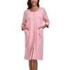 COLORFULLEAF Accappatoio da donna con chiusura lampo leggero vestaglia 100% cotone vestaglia casalinga manica 3/4 camicia da notte con tasche, Colore: rosa., XXL