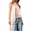 Svuitmsl Top da donna con scollo all'americana senza maniche in raso con orlo asimmetrico in pizzo Y2k per uscire senza maniche camicia senza schienale