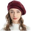 ZLYC Donna Cashmere Basco Scozzese Stile Francese Berretto(Vino Rosso)
