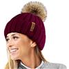 TOSKATOK® Cappello/Berretto Lavorato a Maglia Invernale Donna con Pelliccia Staccabile in Eco-Pelliccia Pesante Pom Pom-Burg