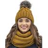 Vivisence Set Invernale da Donna con Cappello E Scaldacollo in Pile Morbido Elasticizzato E Caldo con Pompon E Design Elegante per Giornate Fredde, Giallo Scuro,Taglia Unica