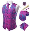 Hi-Tie - Gilet da uomo in seta, con motivo paisley, per cerimonie nuziali e formali, con cravatta, fazzoletto da taschino e tasca quadrata, ideale per eventi di lavoro e feste, Rosa acceso, L