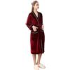 Generisch Accappatoio da donna in velluto lungo, vestaglia da donna, in raso, autunno, inverno, comodo pigiama con tasche e cintura, morbido, elegante biancheria da notte, tinta unita, Vino, XXXL