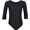 Aquarti Body da Ginnastica da Bambina con Maniche a 3/4, Nero, 128