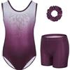 Gogokids - Set da ginnastica a tre pezzi per ragazze, body senza maniche con pantaloncini e fascia, vestito da ginnastica con design a colori scintillanti sfumati, età 3-12 anni, 100(90-100 cm,3-4Y)