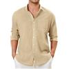 Enlision Camicia Beige Uomo in Lino Manica Lunga Estiva Camicie Giallo Chiaro Cotone Collo Coreana Henley Shirts con Bottoncini Elegante Spiaggia L