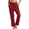 Lovasy Pantaloni Pigiama Donna in Cotone Invernale Lunghi Caldi Pantaloni Casa a Quadri Leggeri e Morbidi Loungewear con Tasche B Rosso scuro M