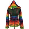 SHOPOHOLIC FASHION Giacca da Festival Hippie con Cappuccio e Toppa a Forma di Fiore con Maniche Arcobaleno da Donna - Verde, L
