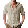 PRIVIMIX Camicia da Uomo Manica Corta con Cappuccio Collo Spiaggia Bottoni Lino Cotone Regolare Shirt Camicie Estive Kaki L