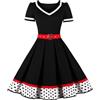 AXOE Donna Vestito Anni 50 Rockabilly Scollo a Cuore con Cintura Regolabile Abito da Cerimonia per Feste e Occasioni Speciali Bianco e Pois Nero, Taglia 48, XL