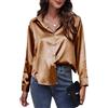 SEAUR Camicetta da donna in raso con bottoni, elegante, scollo a V, in seta, casual, a maniche lunghe, da lavoro, tunica top, Marrone, L