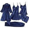 EMUKFD - Set di pigiami da donna, 3 pezzi e 5 pezzi, biancheria da notte in raso di seta, motivo floreale, con pizzo, vestaglia, abbigliamento da casa, loungewear, sexy, canottiera, vestito corto, 02