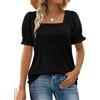 WIHOLL Summer Tops for Women Clothing Ladies Square Neck Shirts Ruffle Trim Clothes Short Sleeve Tshirt