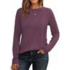 Cuptacc Camicia a Maniche Lunghe Donna Maglietta Collo Rotondo Maniche Lunghe Camicetta Casual con Pieghe Basic Top Moda Rosso Vino, Taglia Media M 38-40