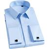Dninmim Camicia da uomo con bottoni sottili in cotone per feste di nozze e smoking con gemelli, Azzurro, L