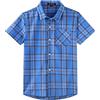 Spring&Gege Ragazzi Camicie abbottonate Scozzese a Quadri a Manica Corte in Cotone con Bottoni Casual per Bambini, Blu, 7-8 Anni