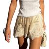 Amiblvowa Pantaloncini da Donna in Raso di Seta in Pizzo a Vita Bassa Micro Mini Pantaloncini Coquette Lounge metà Slip Pantaloni Pantaloni francesi Mutandine, Beige, S