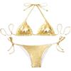 THSCWY Bikini da donna metallizzato, con allacciatura al collo, due pezzi, con laccetti laterali a triangolo, con imbottitura, Oro, M