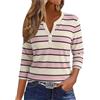 YUTILA Maglietta da donna a righe, maniche a 3/4, scollo a V, in cotone, a maniche lunghe, basic, casual, streetwear, Henley, XL