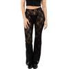 Nicoxijia - Pantaloni da donna con pizzo, a campana, in rete traforata, elasticizzati, aderenti, con fondo vuoto, per feste, da club, coprenti, Nero , L