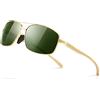 SUNGAIT Occhiali da Sole Polarizzati Uomo Occhiali da Sole Leggeri con Montatura Rettangolare per L'uomo con Protezione UV (Montatura Dorata e Lente Verde)