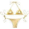 THSCWY Bikini da donna metallizzato, con allacciatura al collo, due pezzi, con laccetti laterali a triangolo, con imbottitura, Oro, L