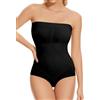ONEW Body modellante a fascia senza spalline da donna con spalline rimovibili per il controllo della pancia, modellante per tutto il corpo, Nero , S
