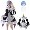 Fiamll Costume per Cosplay Anime Rem Re Life In A Different World From Zero Maid Uniform Completo Set per Carnevale con Parrucca per Donne e Ragazze XXL
