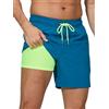 Arcweg Costume da Bagno da Uomo con Boxer Slip Foderato Pantaloncini da Bagno Fodera a Compressione 2 in 1 Pantaloncini da Spiaggia con Tasca con Cerniera Surf Kaki L(EU)