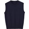 Jinghuiyue - Gilè da donna, maglione con scollo tondo, senza maniche, pullover classico, basic, tinta unita, a costine, lavorato a maglia, top tank, Blu navy, S