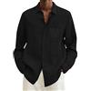 Generico Camicia Uomo Maniche Lunghe, Camicia di Maniche Lunghe Uomo Lino Nera, Camicie Abbigliamento Slim Fit Estiva Elasticizzata Maglietta Elegante No Stiro Tempo Libero E Spiaggia Regular T-Shirt