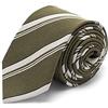 BRERA 67 Cravatta Uomo Elegante in Lana e Seta Verde Strisce | Cravattino per Completo 148x8 | Cravatte Slim per Vestito da Cerimonia e per Abiti da Lavoro