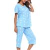 ENJOYNIGHT Pigiama corto da donna, a maniche corte, con pantaloni lunghi a 3/4, biancheria da notte in due pezzi, S-3XL, Luna, 3XL