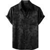 PARKLEES Camicia da uomo in seta satinata con jacquard lucido, maniche corte estive, camicia da lusso per il tempo libero con stampa floreale, a bottoni, Nero , M
