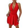 Sukiglam Vestito Donna Sexy Senza Schienale Mini Abito Estivo Senza Maniche Scollo a V Vestito da Sera Elegante Vita Alta Bodycon Abiti a Pieghe Casual Swing Vestiti Aderente per Discoteca Cocktail