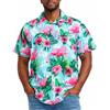 King Kameha Camicia Hawaiana Uomo a Maniche Corte, Flamingo-Flowers, Turchese-Rosa, 4XL