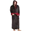 FashGudim Men's Hooded Plush Robe with Black Trim Full Length Plush Long Robe for Men Big and Tall Warm Fleece Bathrobes House Robes